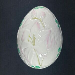 Vintage Belleek Trinket Box‎ Pink Lily and Green Shamrocks